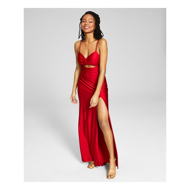 BLONDIE NITES Womens Red Stretch Cut Out Zippered Hook Back Closure Padded Cups Spaghetti Strap Sweetheart Neckline Full Length Prom Gown Dress 3 Walmart