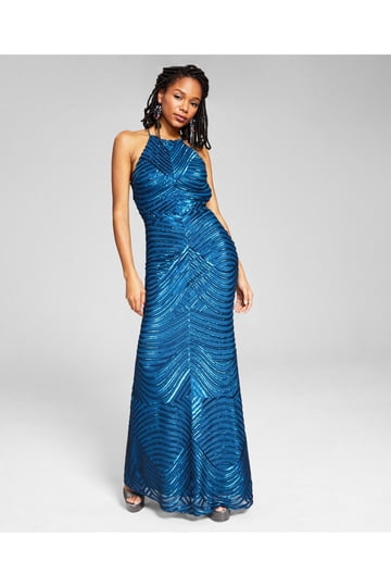 blondie nites blue prom dress Kaylin Satin Spaghetti Strap V-Neck Floor Length Dress main image 0