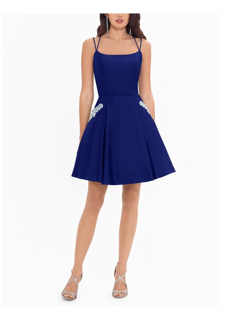 slim fit dress slacks The Tiana Crystal Embellished Fit and Flare Dress Light Blue / 4 main image 0