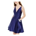 thumbnail image 1 of BLONDIE Womens Blue Spaghetti Strap Mini Fit + Flare Party Dress Juniors 1, 1 of 4