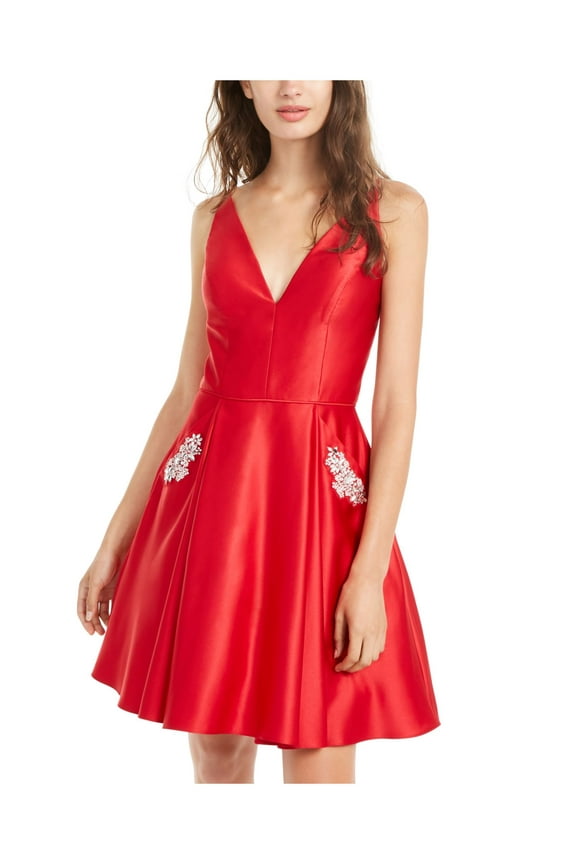 BLONDIE Womens Red Sleeveless Short Fit + Flare Cocktail Dress Juniors Size: 5