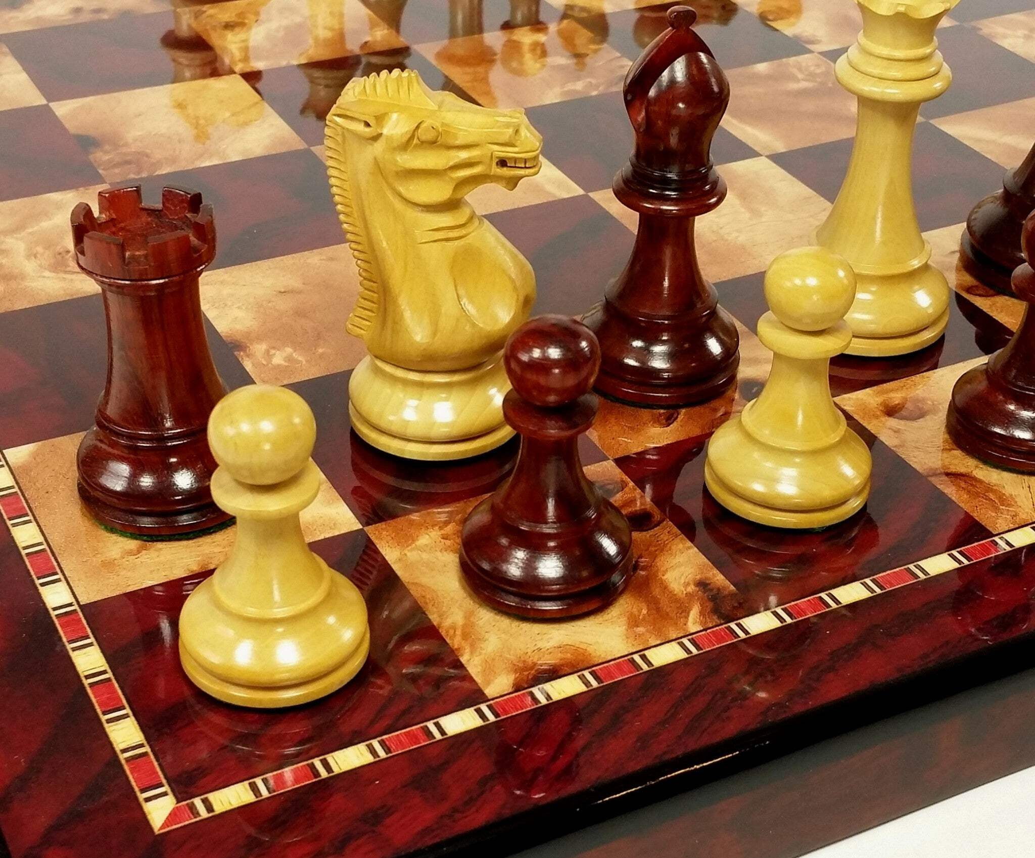 BLOOD ROSEWOOD 3 3/4" Kg Anderssen Staunton Wood Chess Set 18" Cherry Color Bd