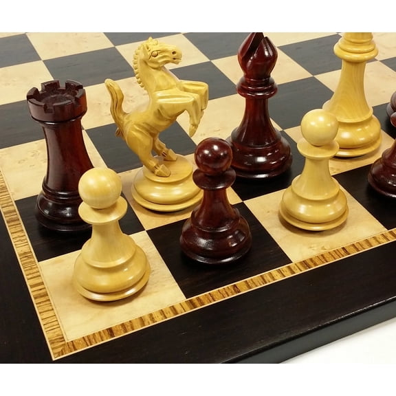 BLOOD ROSEWOOD REARING KNIGHT 4 1/2" Kg Large Staunton Chess Set 20" Ebony Board