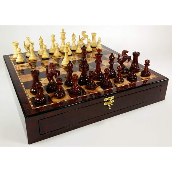 BLOOD ROSEWOOD REARING KNIGHT Large Staunton Chess Set Cherry Color Storage Boar
