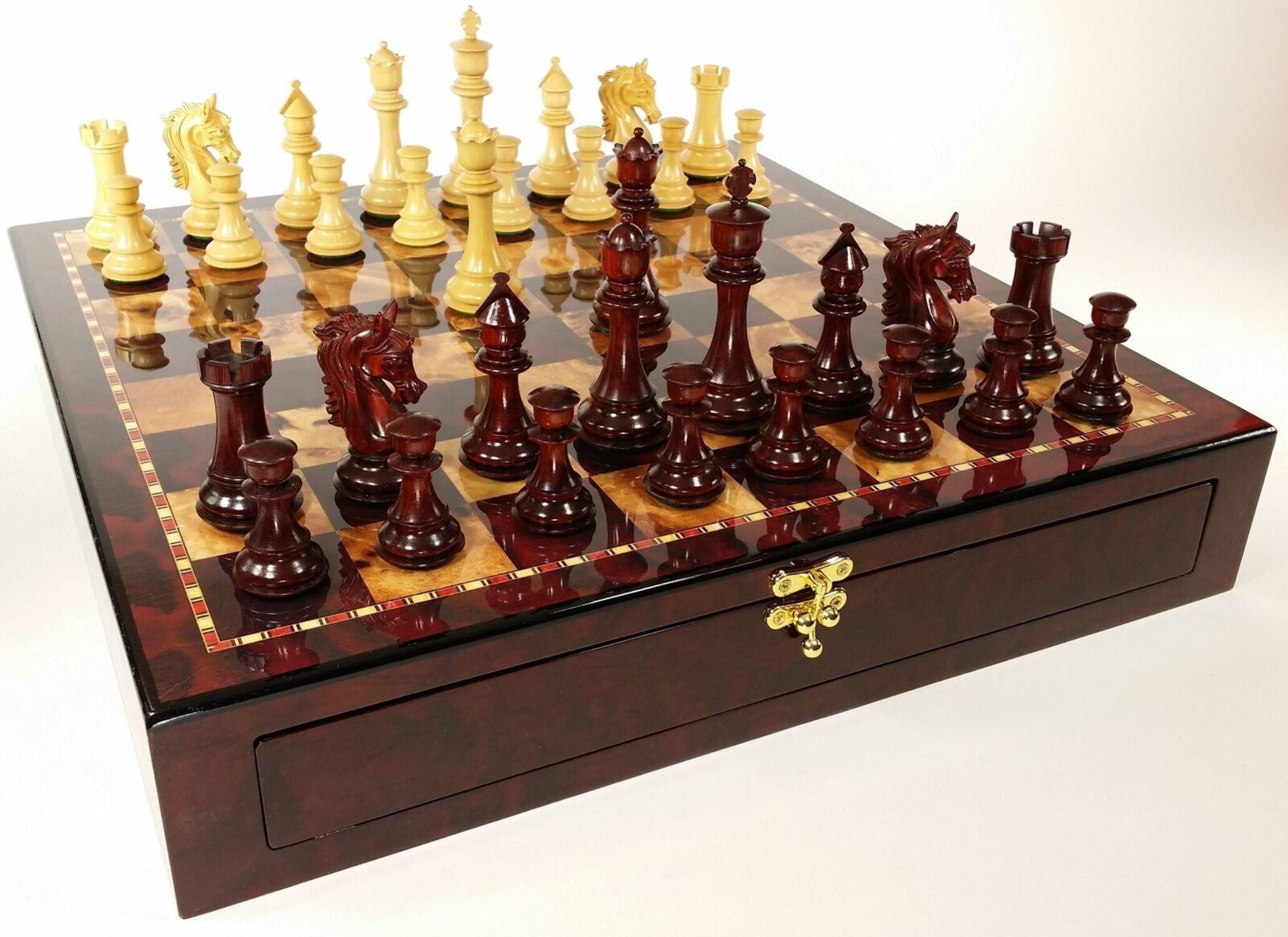 BLOOD ROSEWOOD STALLION KNIGHT Large Staunton Chess Set Cherry Color ...