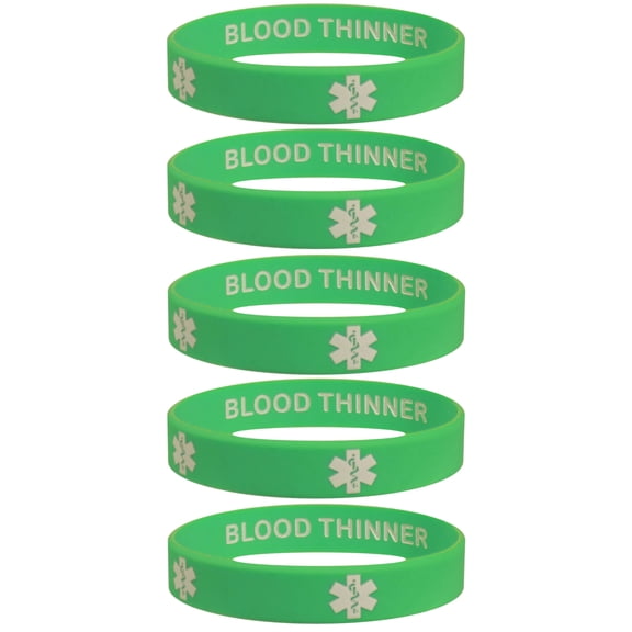 BLOOD THINNER Medical Alert ID Privacy Enhanced Silicone Bracelets Wristbands 5 Pack Fun Colors