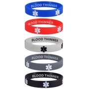 BLOOD THINNER Medical Alert ID Privacy Enhanced Silicone Bracelets Wristbands 5 Pack