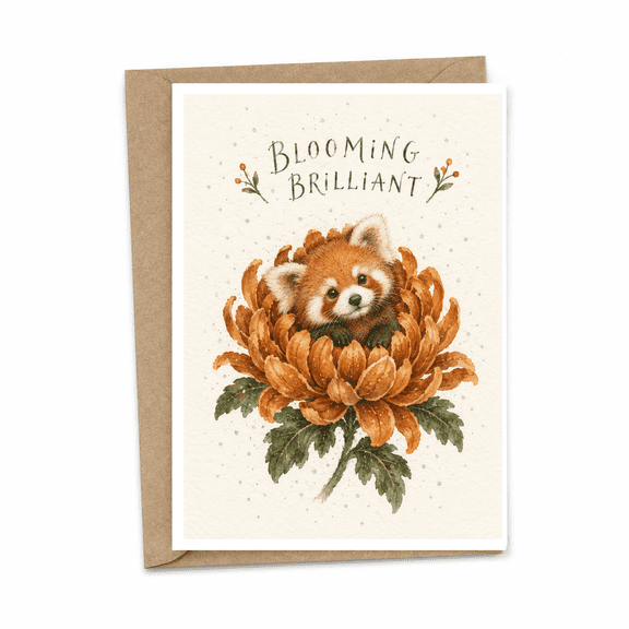 BLOOMING BRILLIANT Cute Watercolor red panda cub emerging from Greeting Card
