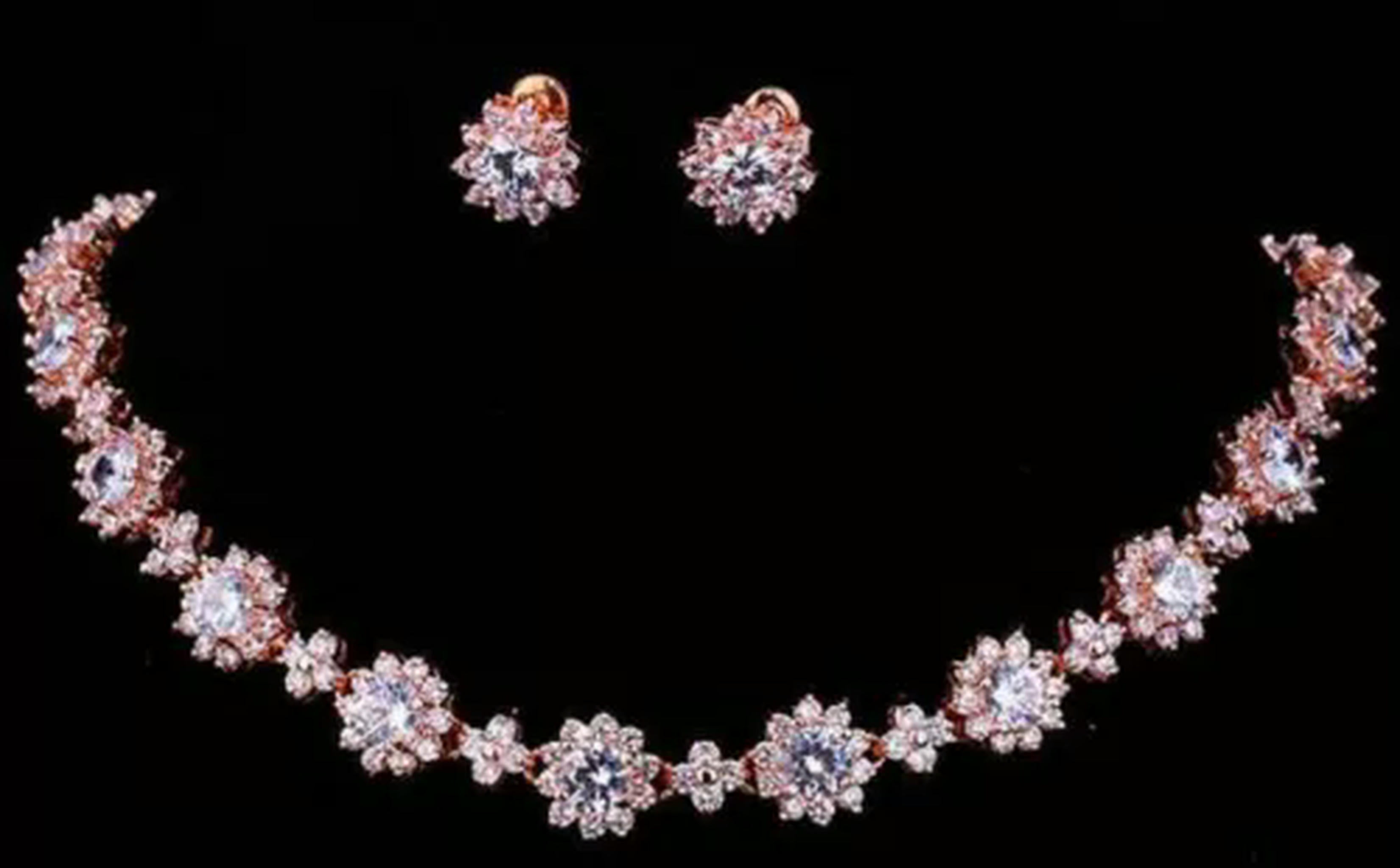 BLOPQ Cubic Zircon Necklace Earrings Crystal Flower Charm Bridal ...