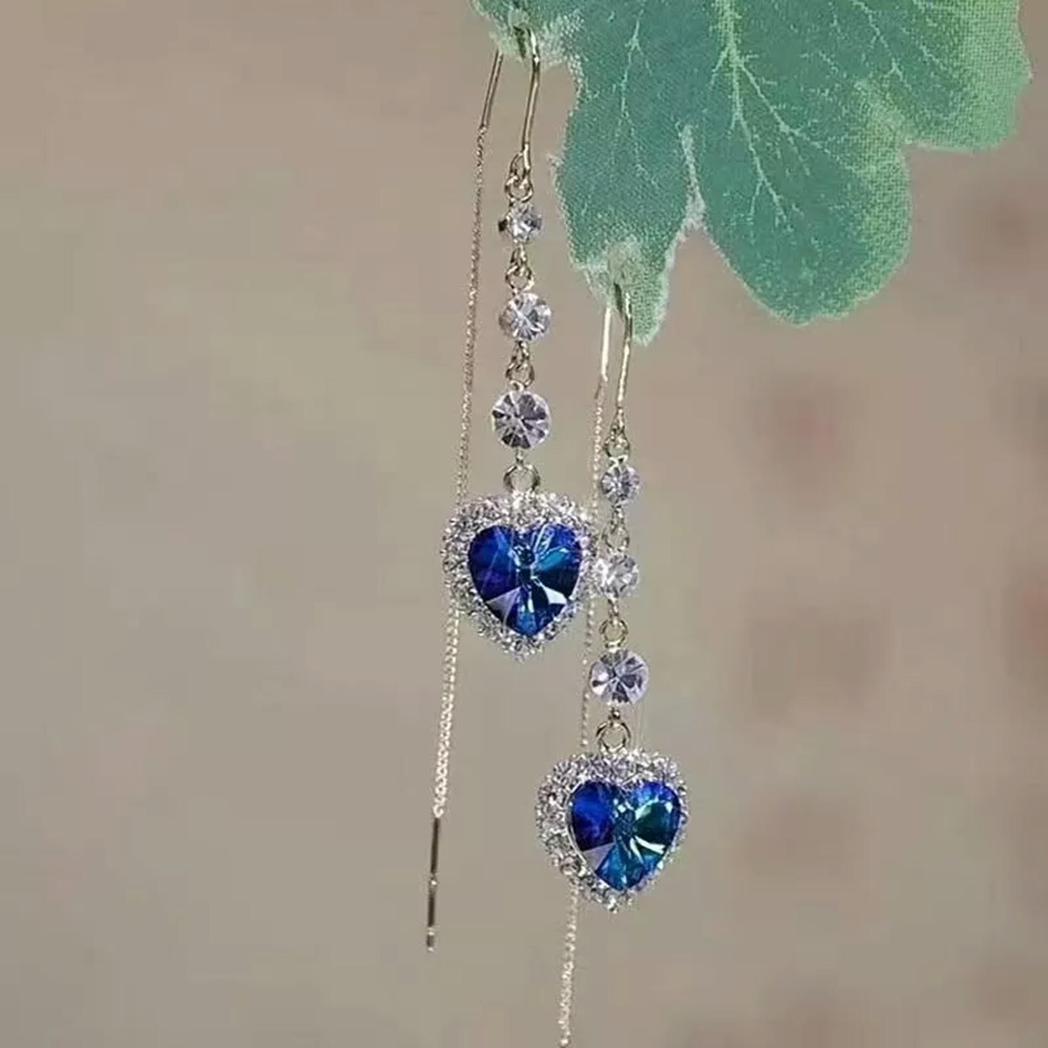 BLOPQ Fashion Heart Zircon Ear Threader Line Earrings Dangle Jewelry Women Party Gift-default