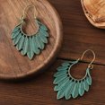 BLOPQ Fashion Women Boho Vintage Teal Green Leaf Pendant Earrings