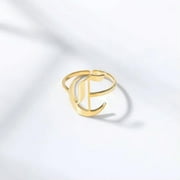 BLOPQ Old English Style Ring Women Initial Letter Rings Stainless Steel Jewelry Gifts-Silver Plated-C-Adjustable