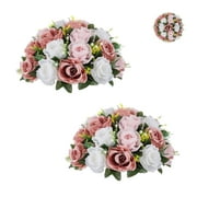 BLOSMON 13.7" Artificial Large Rose Royal Blue and White Wedding Flower Ball Table Centerpiece 10 Count