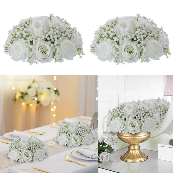 BLOSMON 4.3” Artificial Silk White Rose Wedding Bouquet (2 Count)