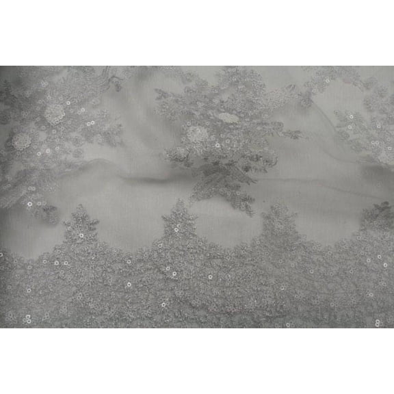 BLOSSOM/B Embroidered Sheer With Sequin Fabric, 54 Inch. in Width, Sample 3x3 Inch / White