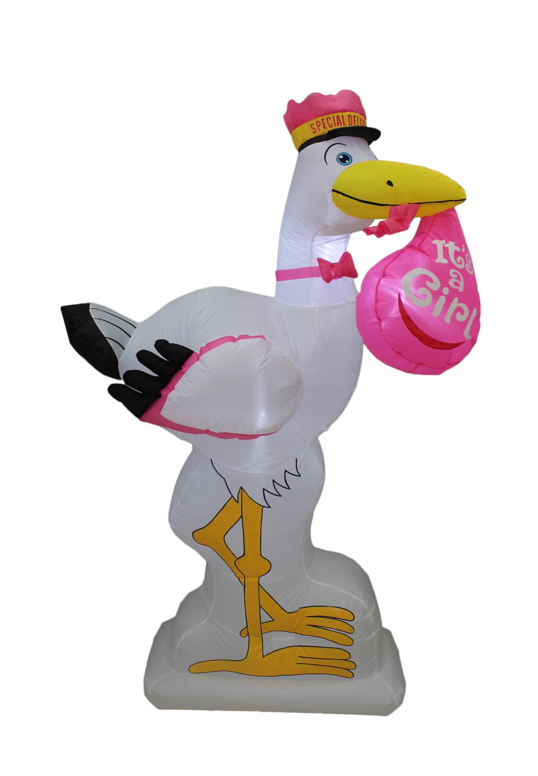 BLOSSOM INFLATABLES 6 Foot Tall Baby Shower Inflatable Pink Stork It's ...