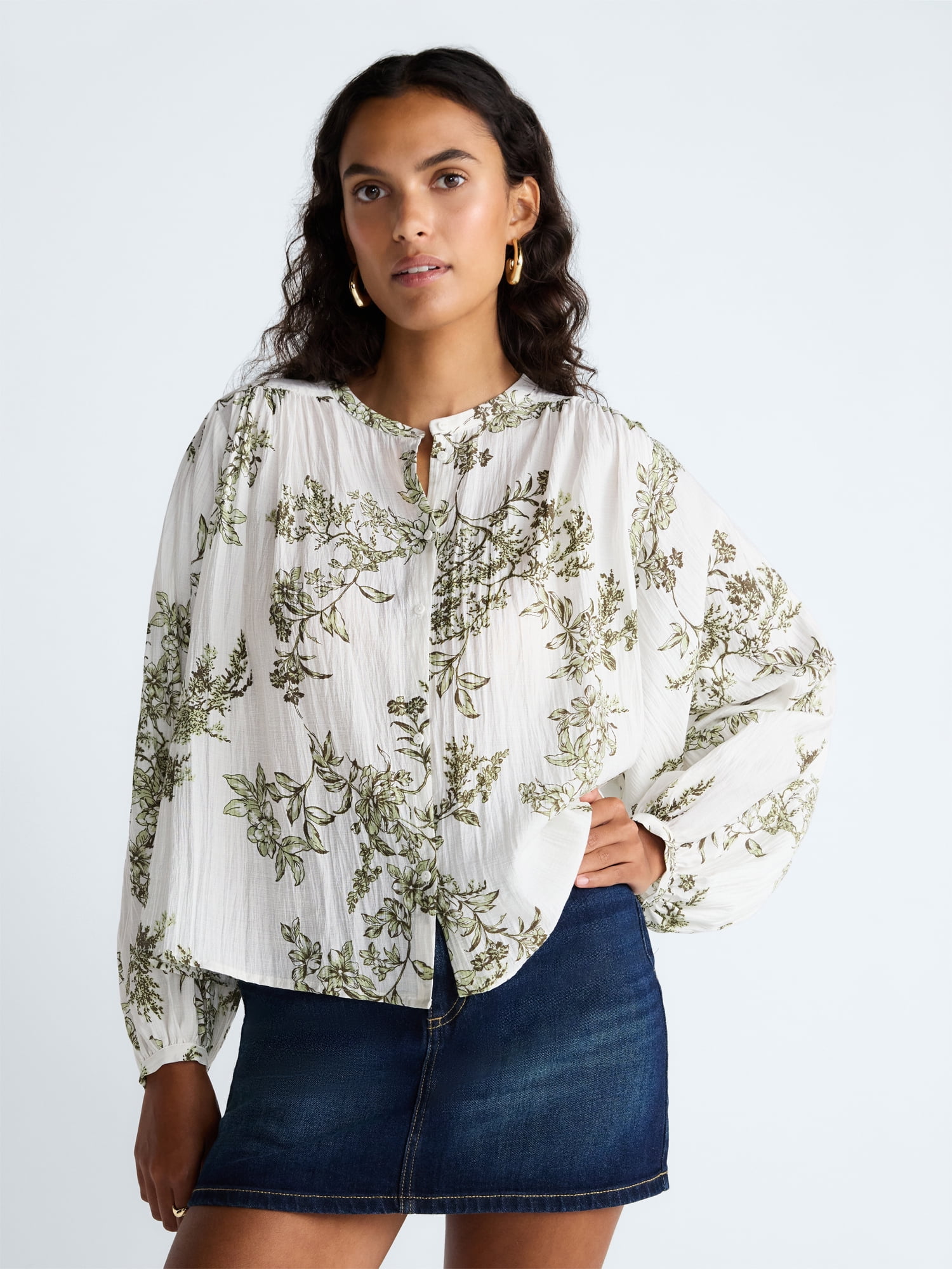 Scoop Women’s Blouson Sleeve Shirt, Sizes XS-4X