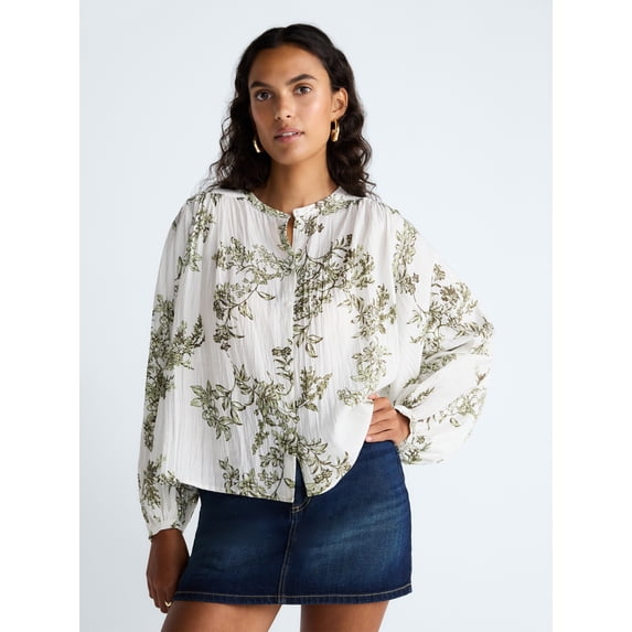 Scoop Women’s Blouson Sleeve Shirt, Sizes XS-4X