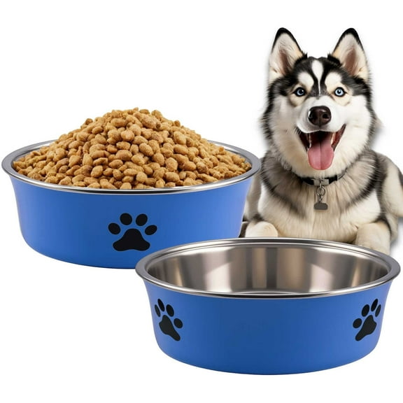 BLRTUN Blue 2-Pack Stainless Steel Dog Bowls with Non-Slip Base,7.5 Cup Heavy Duty Pet Food & Water Dishes for Dogs Cats - Dishwasher Safe,Rust Proof Metal Bowls BPA Free