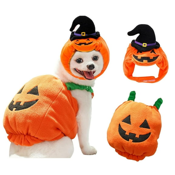 BLRTUN Funny Pumpkin Dog Halloween Costume Pet Dog Cat Thick Plush Pumpkin Decoration Shirt Clothes for Small Medium Dogs Cats Puppy Cute Halloween Party Cosplay Dress Up Outfits