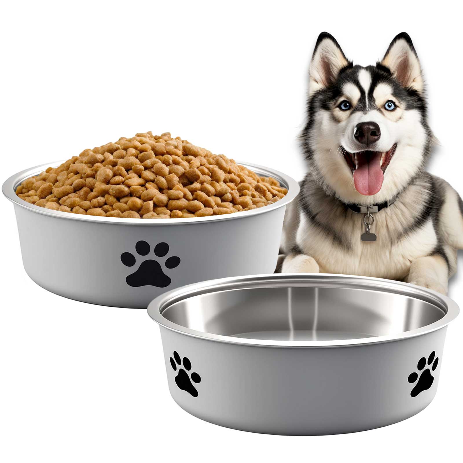 BLRTUN Gray 2-Pack Stainless Steel Dog Bowls with Non-Slip Base,3.5 Cup Heavy Duty Pet Food & Water Dishes for Dogs Cats - Dishwasher Safe,Rust Proof Metal Bowls(BPA Free)