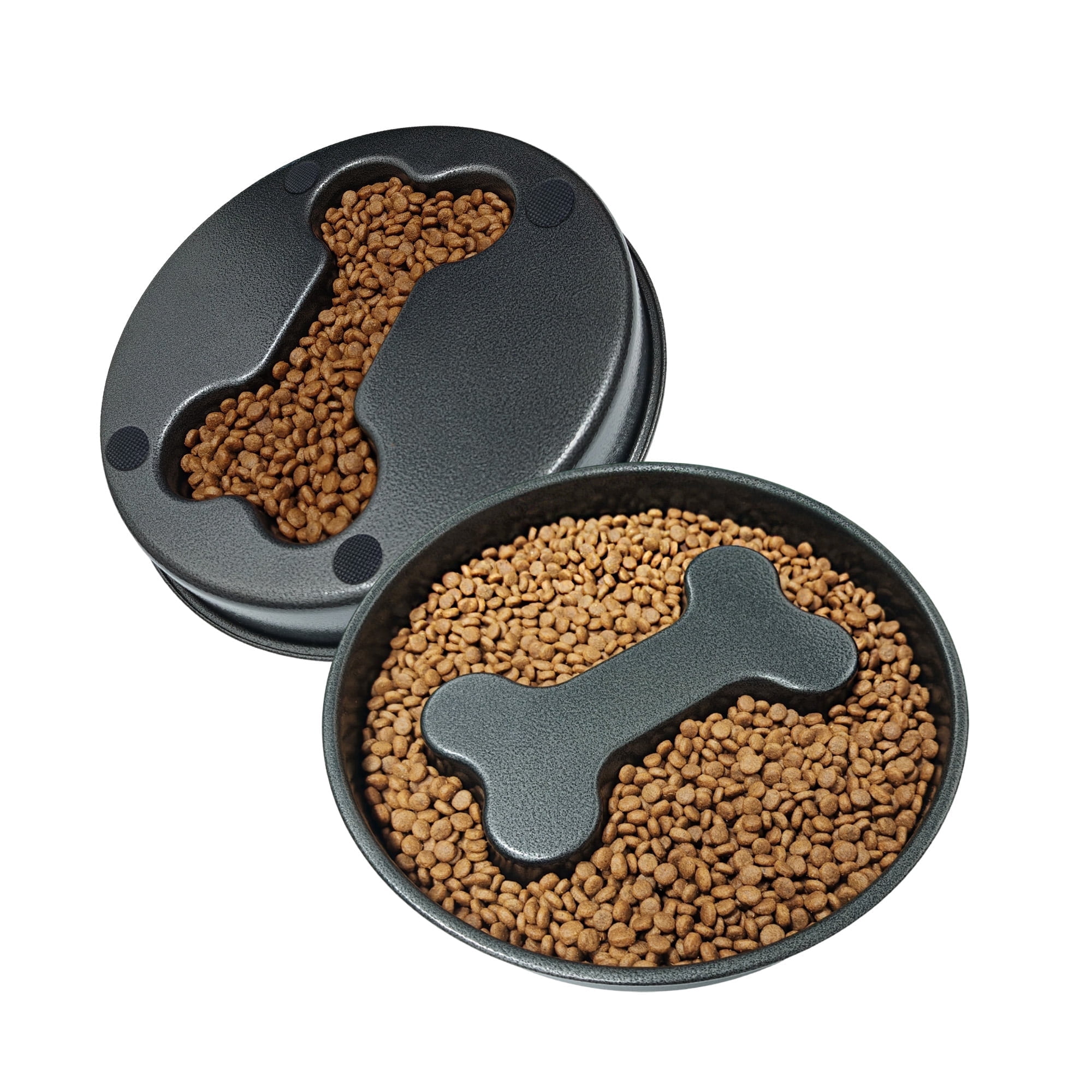 BLRTUN Slow Feeder Dog Bowl 2 Cups Heavy-Duty Stainless Steel with Hand-Hammered Finish, Non-Slip Lick Plate for Dogs and Cats, Durable Pet Food Holder for Small & Medium Breeds