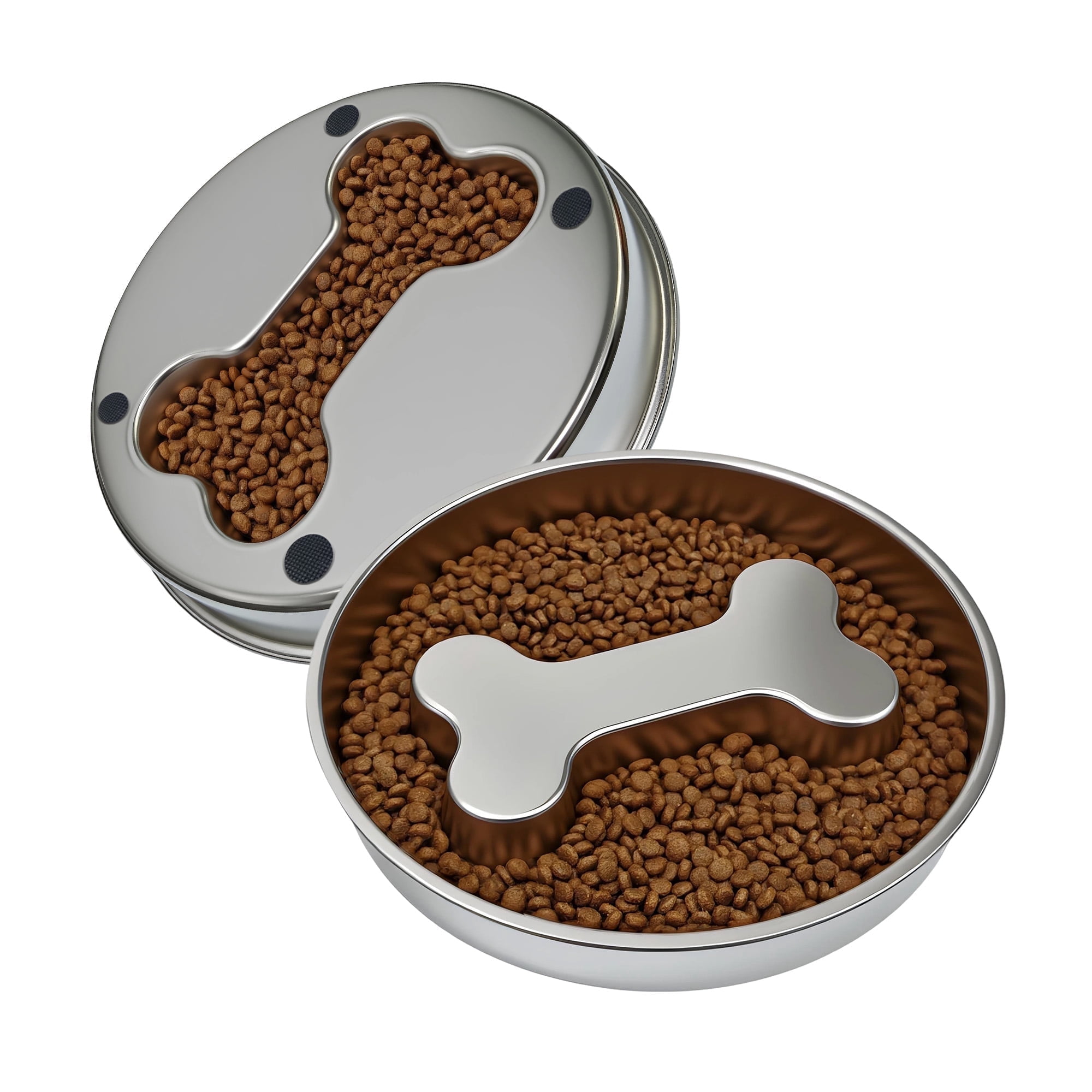 BLRTUN Slow Feeder Dog Bowl - 2 Cups Stainless Steel Dog Slow Feeder Food Bowl, Metal Non-Slip Lick Plate,Puppy or Cat Food Holder,Pet Supplies,Puzzle Maze Dish for Small & Medium Sized Breeds