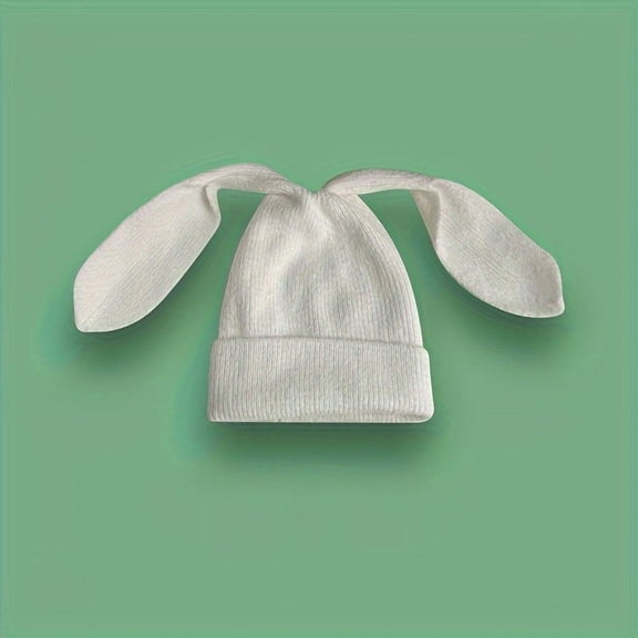 BLSCODE 1pc Cute Long Fluffy Bunny Ears Knitted Beanie Hat Beige