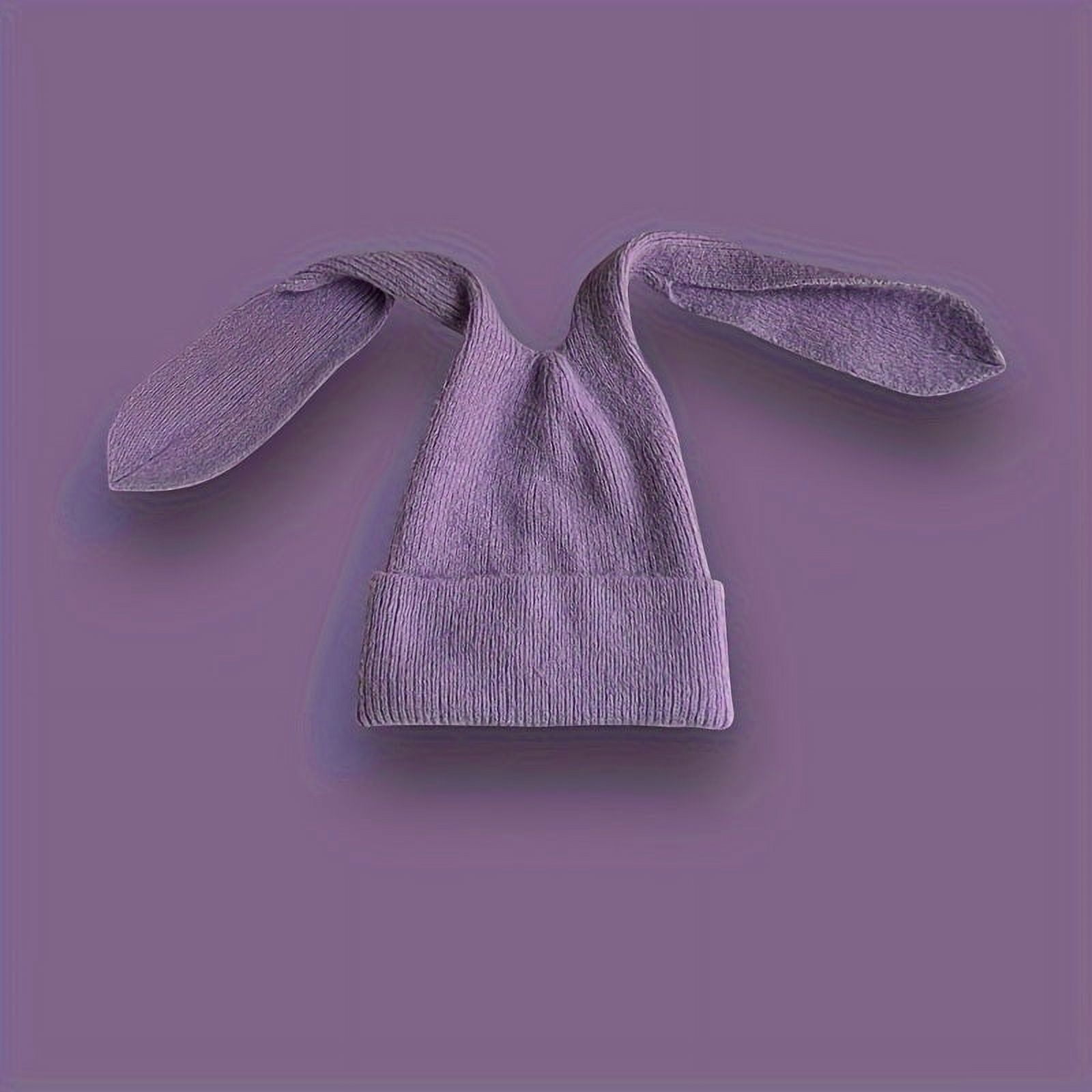 BLSCODE 1pc Cute Long Fluffy Bunny Ears Knitted Beanie Hat Purple