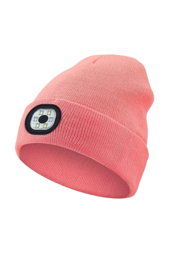 Candy Color LED Beanie With Light Unisex Headlamp Cap Elastic Coldproof Knit Hats Lightweight Casual Skull Cap For Women & Men Gray