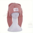 thumbnail image 1 of BLSCODE Cute Bunny Beanie With Ears Trendy Label Patch Long Ears Rabbit Beanies Solid Color Elastic Knit Hats Cuffed Skull Cap Ski Hat For Women Pink, 1 of 5