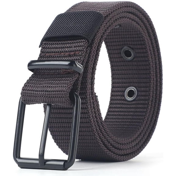 BLSCODE Men's Belts for Jeans, Men's Perforated Canvas Belt with Metal Buckle Breathable Nylon Casual Belt for Work Travel Coffee