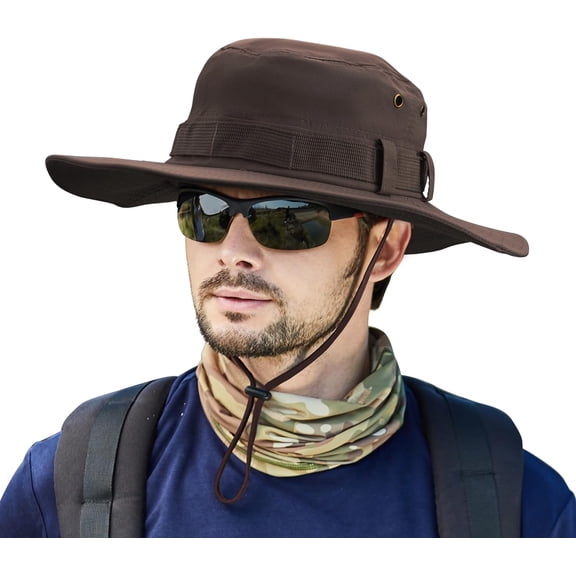 BLSCODE Men's Sun Hats Summer UPF50+ Wide Brim Bucket Hat Breathable Waterproof Foldable Safari Boonie Cap Coffee