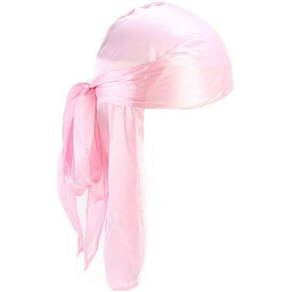 BLSCODE Silky Durag for Men Wave, Premium Satin Deluxe Du-rag with Long Tail Headscarf Elastic Wide Straps Pink