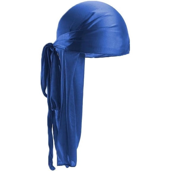 BLSCODE Silky Durag for Men Wave, Premium Satin Deluxe Du-rag with Long Tail Headscarf Elastic Wide Straps Royal Blue