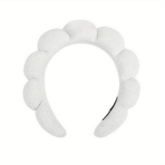 BLSCODE Sponge Spa Headband for Washing Face Terry Cloth Bubble Soft Hair Band Non-Slip Puffy Head Band for Women Girls Cute Headwear Accessories Skincare Makeup Removal Shower White