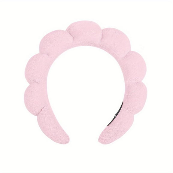BLSCODE Sponge Spa Headband for Washing Face Terry Cloth Bubble Soft Hair Band Non-Slip Puffy Head Band for Women Girls Cute Headwear Accessories Skincare Makeup Removal Shower Pink