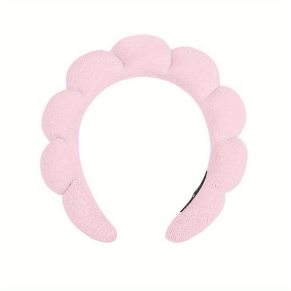 BLSCODE Sponge Spa Headband for Washing Face Terry Cloth Bubble Soft Hair Band Non-Slip Puffy Head Band for Women Girls Cute Headwear Accessories Skincare Makeup Removal Shower Pink