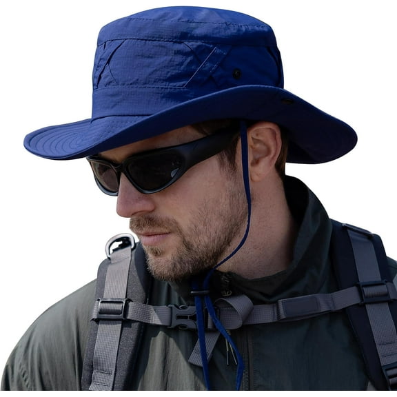 BLSCODE Sun Hats for Women Men UV Protection Summer Hat Wide Brim Packable UPF50 Cowboy Hat Hiking Fishing Hats Navy