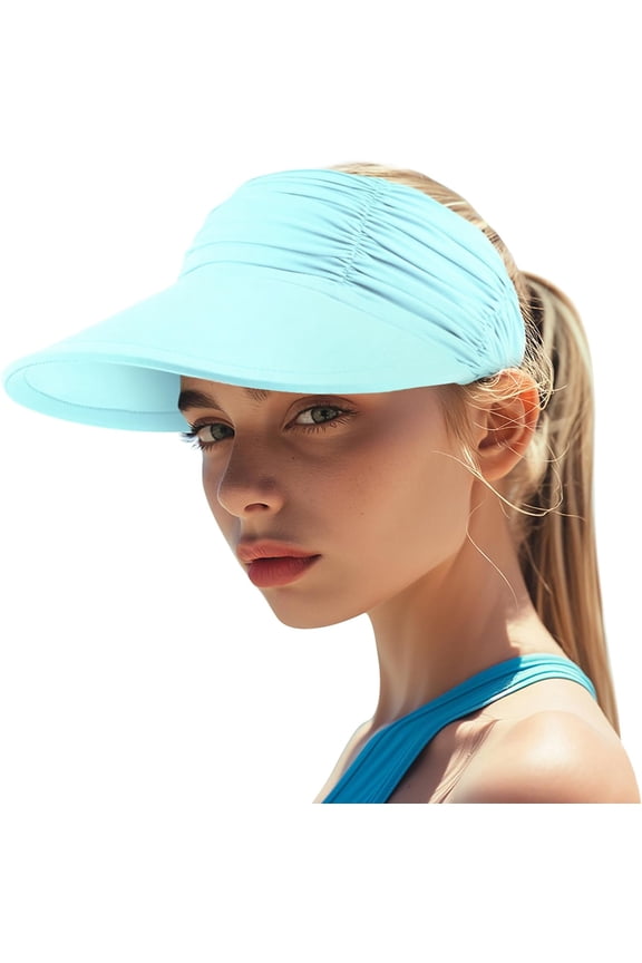 Women's Sun Visor Hat Wide Brim Summer UPF 50+ UV Protection Visor Hat Adjustable Beach Sport Visor Cap Light Blue