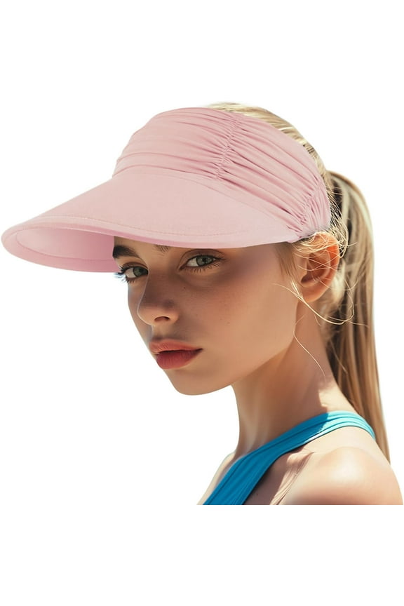 Women's Sun Visor Hat Wide Brim Summer UPF 50+ UV Protection Visor Hat Adjustable Beach Sport Visor Cap Pink