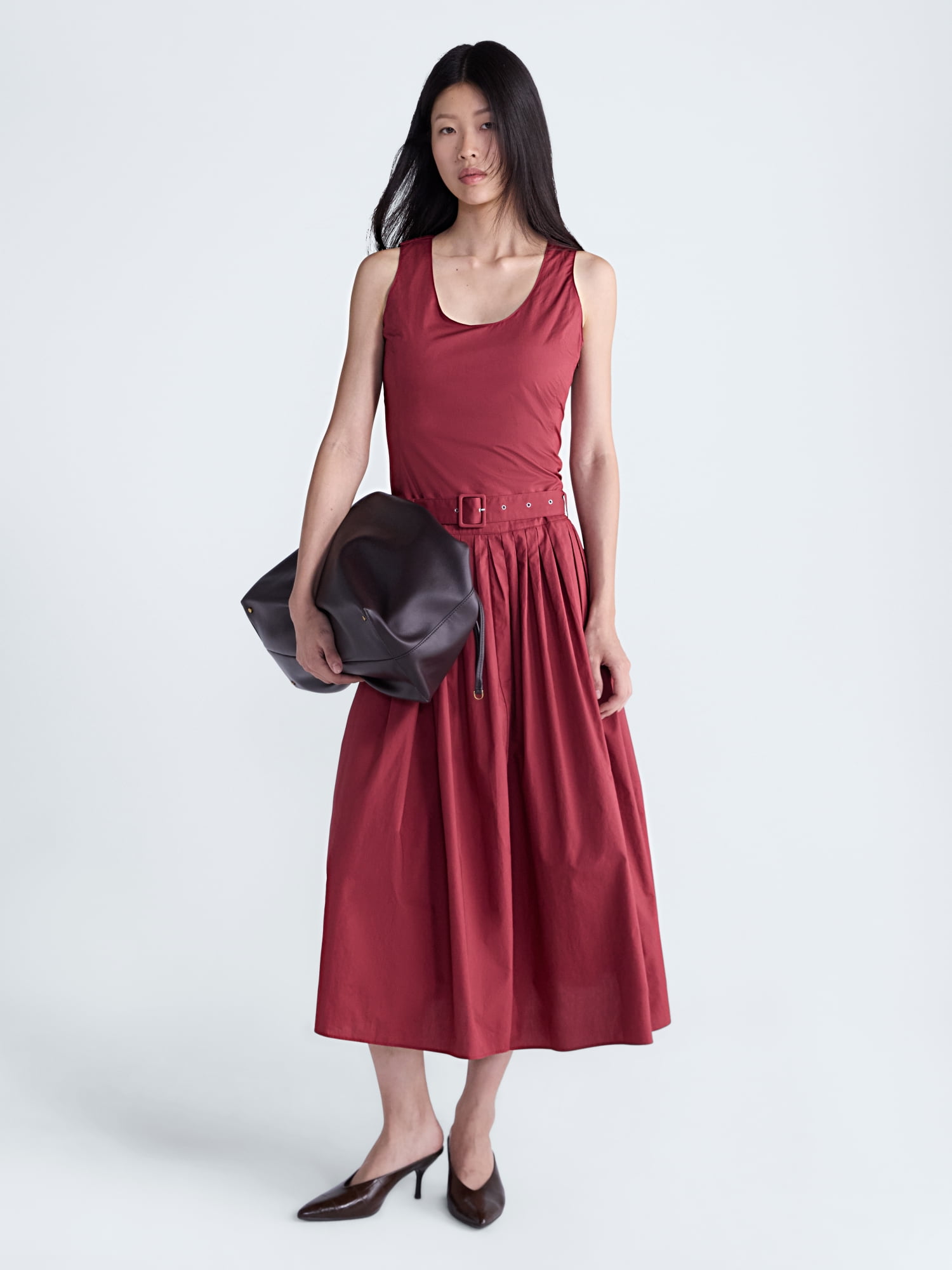 Scoop Women’s Belted Pleated Cotton Maxi Dress, Sizes XS-XXL
