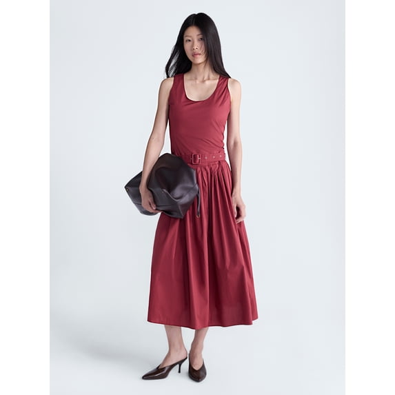 Scoop Women’s Belted Pleated Cotton Maxi Dress, Sizes XS-XXL