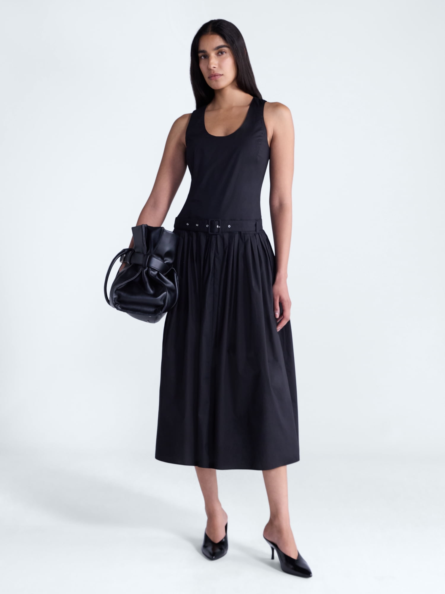Scoop Women’s Belted Pleated Cotton Maxi Dress, Sizes XS-XXL