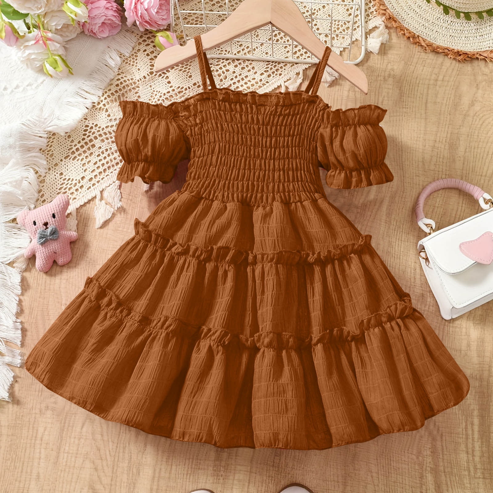 light brown toddler dress Dresses: Rosette Check Mini Dress - Ivy Check