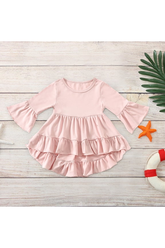 1-6Years Toddler Kids Baby Girls Shirt Tops Fashion Cute Spring Autumn Solid Color Ruffles Trumpet Long Sleeves Top Bottoming Blouse Pink 3-4 Years
