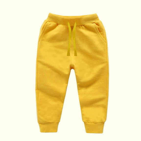 BLTIBY 12 Months-10 Years Toddler Boy Girl Casual Pants Baby Summer Autumn Comfy Elastic Waist Cotton Basic Plain Leggings Soft Bloomers Pants Solid Color Sports Trousers Yellow 12-18 Months
