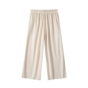 BLTIBY 2-11 Years Toddlers Girls Child Wide Leg Pants Infant Summer Solid Color High Elastic Waist Casual Flowy Cute Long Bottom Trousers Beige 7-8 Years