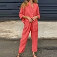 thumbnail image 1 of BLTIBY 2 Piece Sets for Women Summer 2025 Long Sleeve Button Up Shirts Wide Leg Drawstring Pant Set Plus Size Lightweight Outfits with Pockets Watermelon Red 3XL, 1 of 7