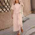 thumbnail image 1 of BLTIBY 2 Piece Sets for Women Summer Solid Color Loose Short Sleeve Round Neck Shirts Wide Leg Pant Matching Set Plus Size Vacation Outfits 2025 Pink L, 1 of 5